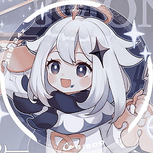 Cute Chibi Paimon Character Art from Genshin Impact with Starry Background HD phone wallpaper