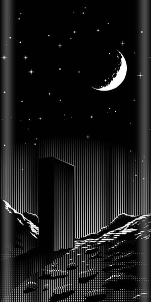 Monochrome Night Sky with Crescent Moon and Starry Landscape HD phone wallpaper