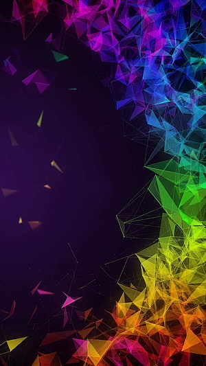 Vibrant Geometric Triangle Network Abstract Art on Dark Background HD phone wallpaper