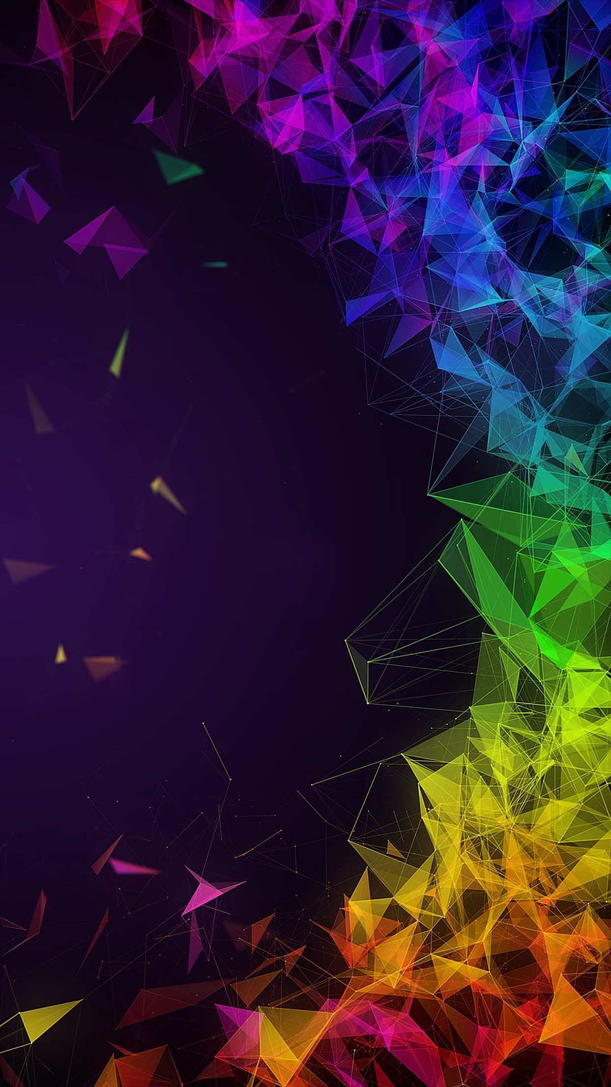 Vibrant Geometric Triangle Network Abstract Art on Dark Background HD phone wallpaper