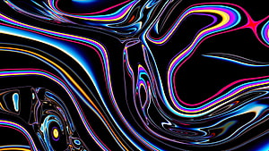 Vibrant Liquid Metal Abstract Art with Neon Flowing Lines on Black Background HD wallpaper