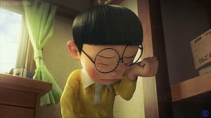 Nobita Napping at Desk in Cozy Room with Round Glasses and Yellow Shirt HD wallpaper
