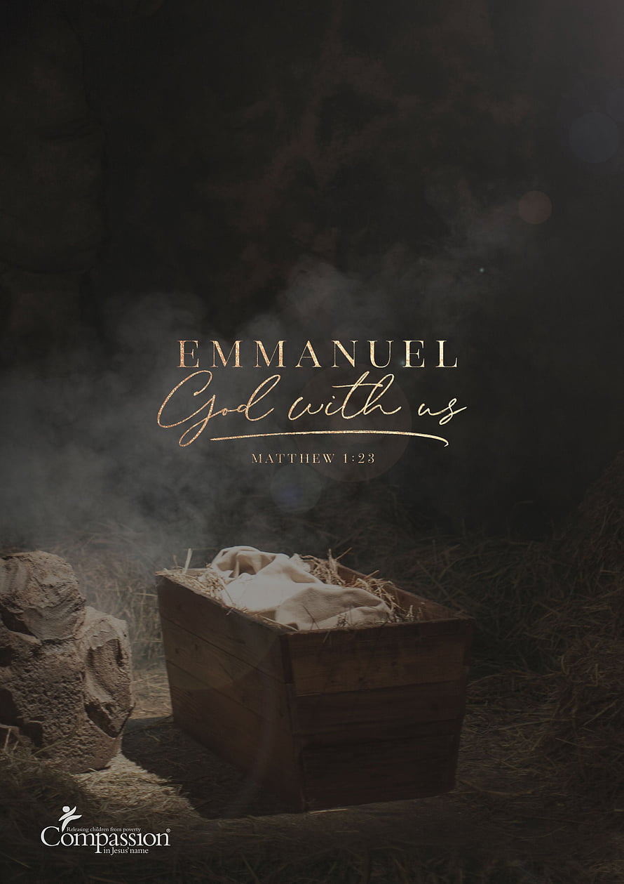 Emmanuel God With Us Christmas Nativity Scene with Wooden Manger and Hay HD phone wallpaper