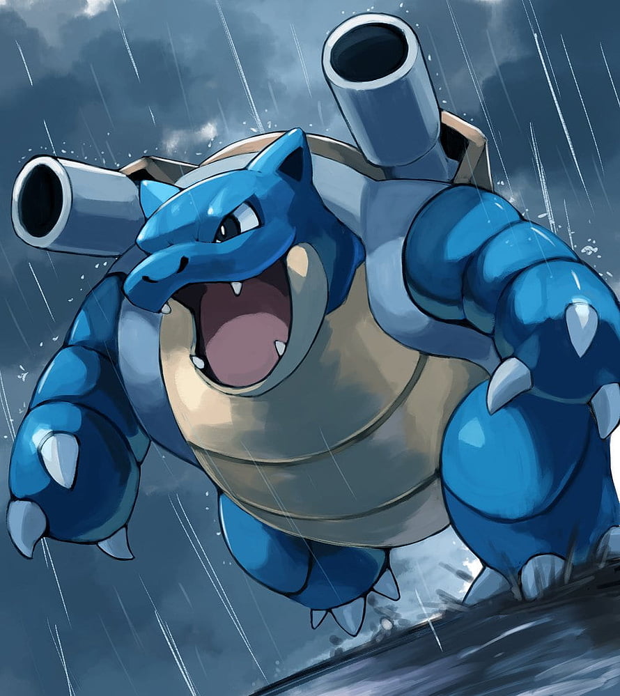 Blastoise Roaring in Heavy Rain with Cannon Barrels on Shell HD phone wallpaper