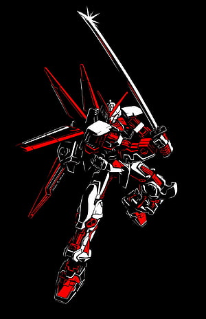 Gundam Astray Red Frame wielding a beam saber in dynamic action pose on black background HD phone wallpaper