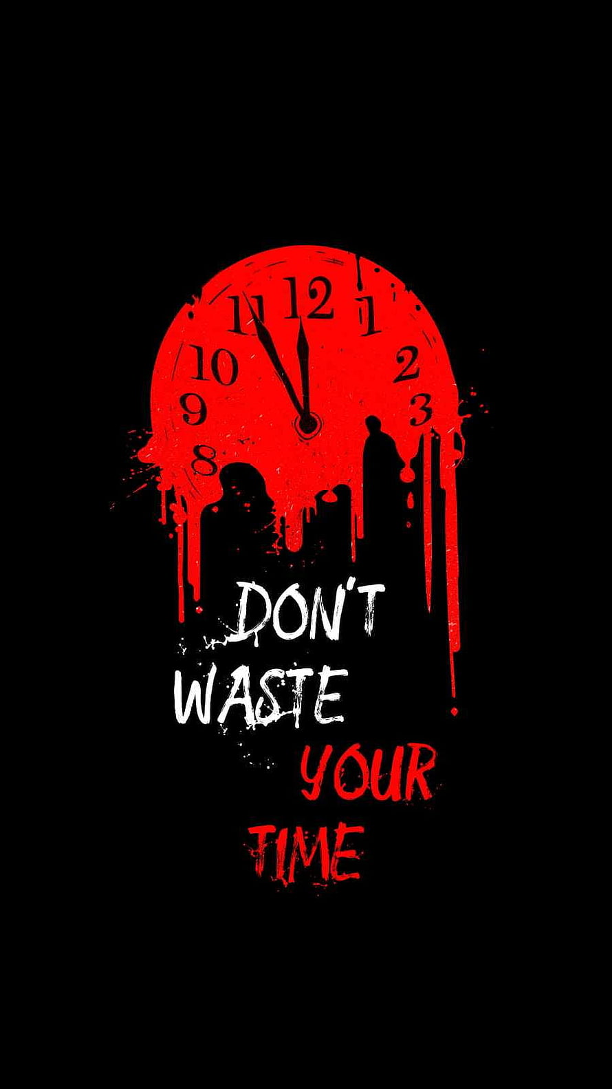 Grunge Red Clock Dripping With Motivational Don't Waste Your Time Quote On Black Background HD phone wallpaper