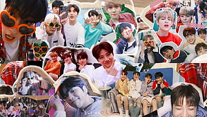 TREASURE K-Pop Group Collage Wallpaper Featuring Members in Colorful Casual Outfits HD wallpaper
