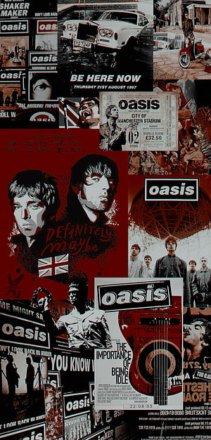 Oasis Band Retro Collage Wallpaper with Album Art and Concert Posters HD phone wallpaper