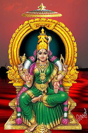 Bhuvaneswari Devi Seated on Golden Throne with Ornate Crown and Vajra HD phone wallpaper