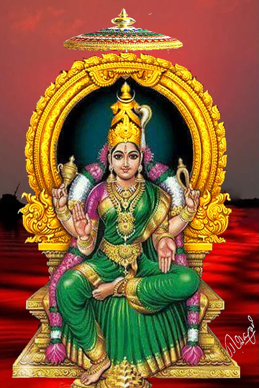 Bhuvaneswari Devi Seated on Golden Throne with Ornate Crown and Vajra HD phone wallpaper