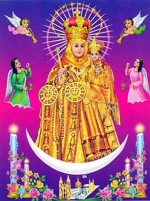 Our Lady of Velankanni Devotional Art with Angels and Cathedral HD phone wallpaper