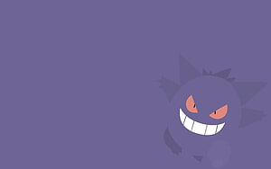 Gengar Smiling on a Minimal Purple Background HD wallpaper