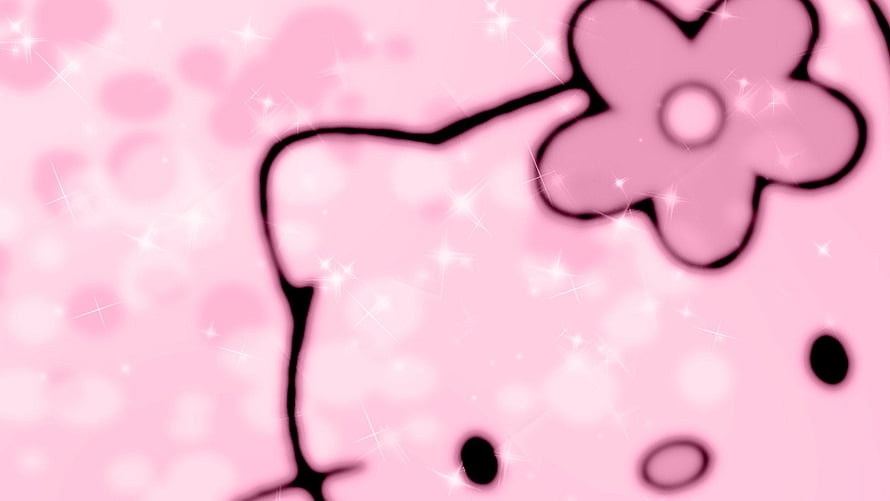 Cute Pink Hello Kitty Flower Silhouette with Sparkles and Bokeh HD wallpaper