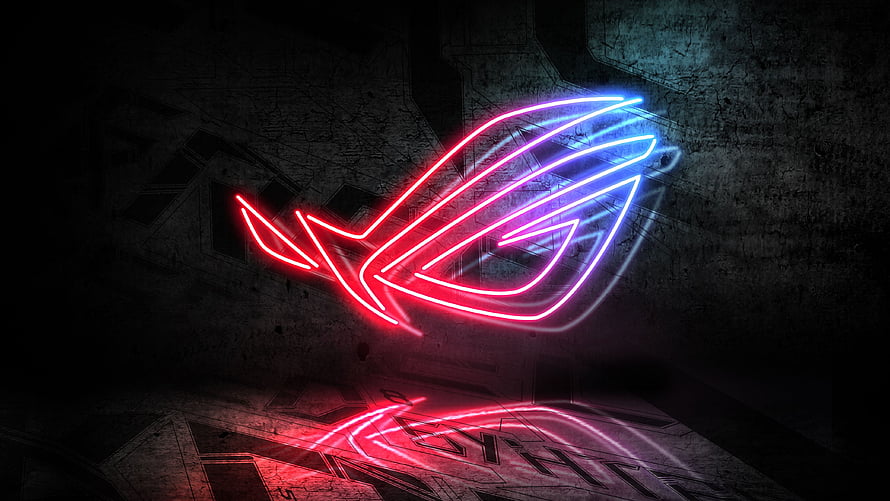ASUS ROG Eye Logo in Neon Red and Blue on Dark Grunge Background HD wallpaper