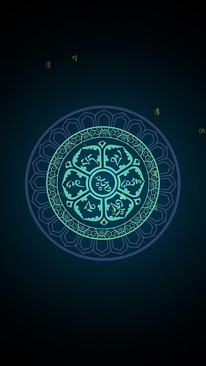 Om Mani Padme Hum Lotus Mandala with Tibetan Script on Dark Background HD phone wallpaper