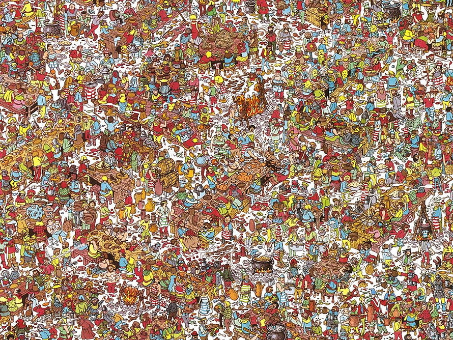 Where's Waldo Crowded Market Scene Illustration with Hundreds of Characters HD wallpaper