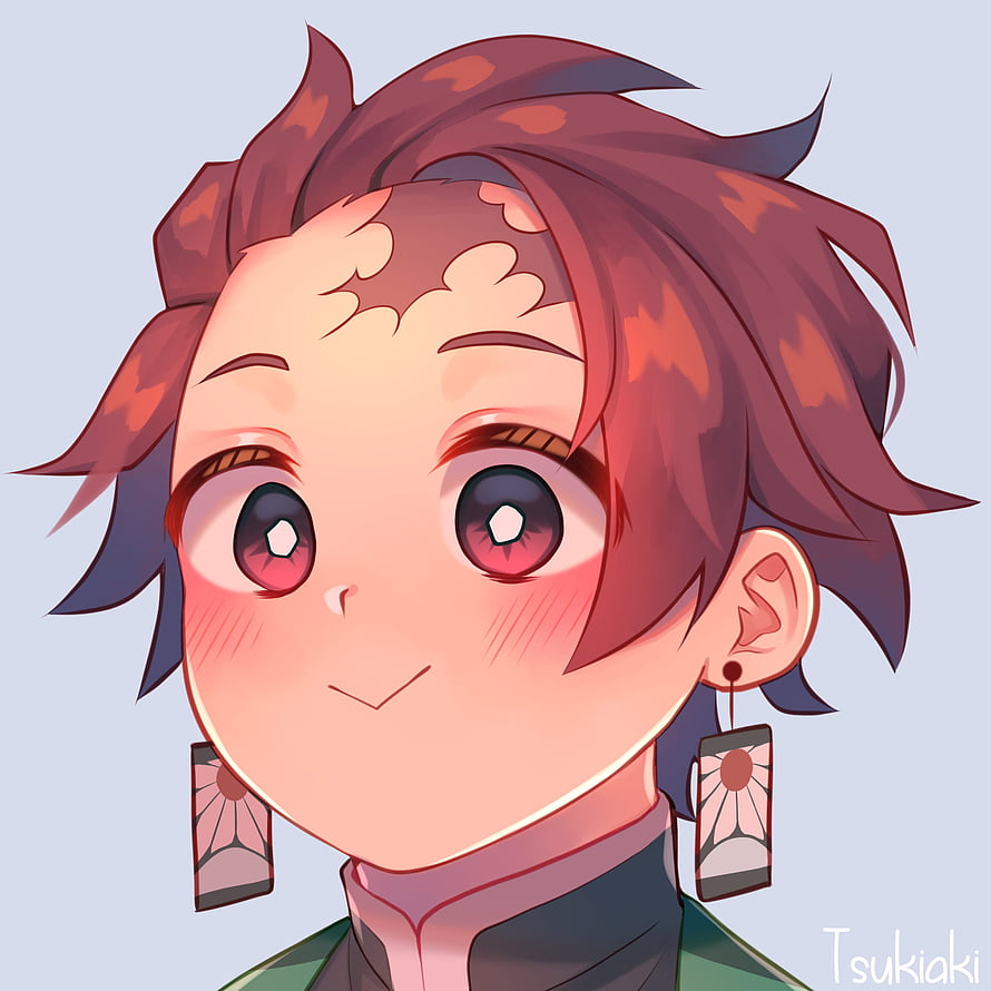 Tanjiro Kamado Chibi Portrait with Hanafuda Earrings and Red Hair HD phone wallpaper