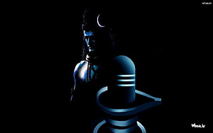 Bholenath Shiva with Trishul and Crescent Moon in Dark Blue Tones HD wallpaper