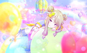 Kusanagi Nene from Project Sekai in a Dreamy Pastel Balloon Scene HD wallpaper