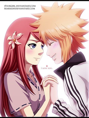 Naruto Anime Couple: Minato and Kushina Sharing a Tender Moment HD phone wallpaper