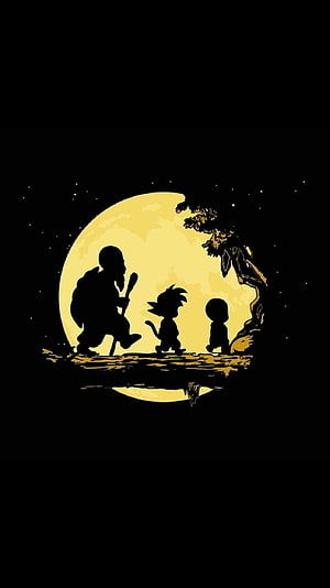 Dragon Ball Z Silhouette Art of Goku and Vegeta Under a Full Moon HD phone wallpaper
