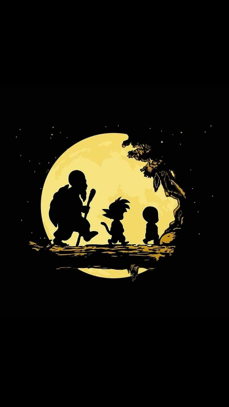 Dragon Ball Z Silhouette Art of Goku and Vegeta Under a Full Moon HD phone wallpaper