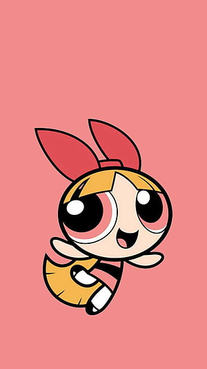 Blossom from The Powerpuff Girls in a cute flying pose on a soft pink background HD phone wallpaper