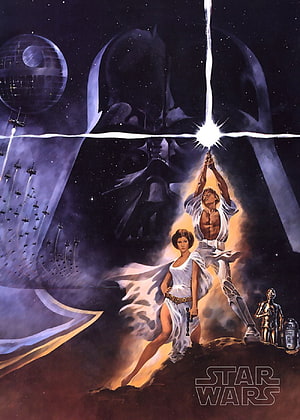 Star Wars A New Hope Classic Poster Art Featuring Luke, Leia, and Darth Vader HD phone wallpaper