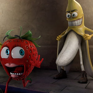Sausage Party Animated Fruit Characters Strawberry and Banana HD phone wallpaper
