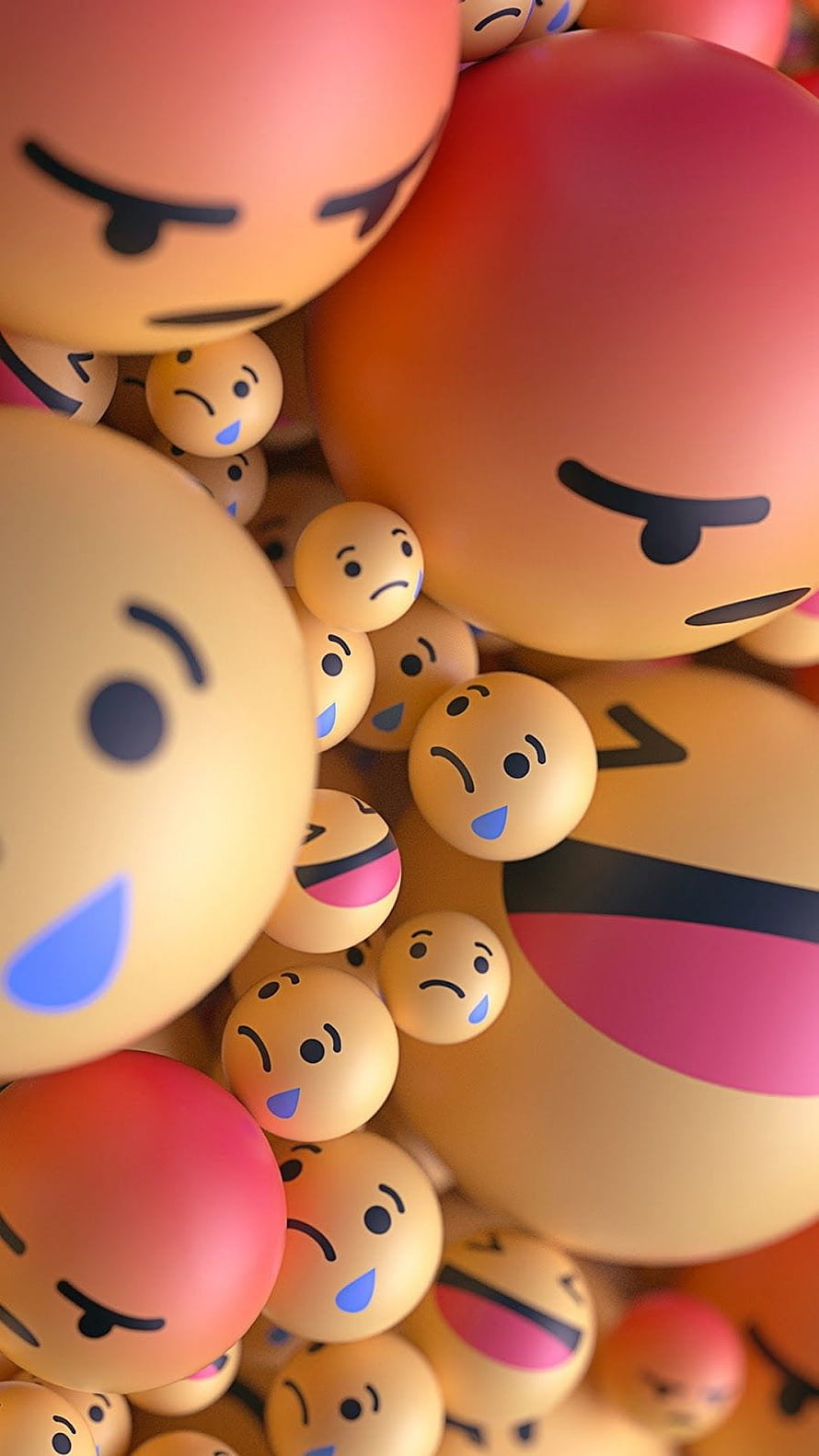 3D Rendered Emoji Ball Pit with Varied Expressions and Warm Lighting HD phone wallpaper