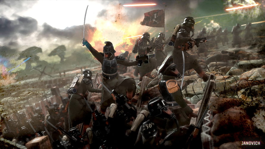 Death Korps of Krieg Battlefield Charge in Warhammer 40k Concept Art HD wallpaper
