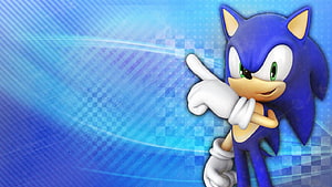 Sonic The Hedgehog Pointing Forward Against Blue Digital Background HD wallpaper