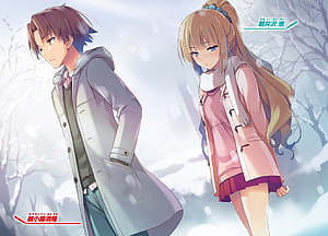 Ayanokouji Kiyotaka and Kushida Riko in a Snowy Winter Scene from Classroom of the Elite HD wallpaper