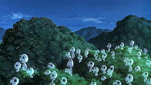Kodama Forest Spirits in Studio Ghibli Animated Night Landscape HD wallpaper