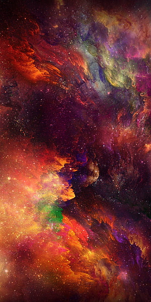 Vibrant Cosmic Nebula with Swirling Stars and Colorful Gas Clouds in Deep Space HD phone wallpaper