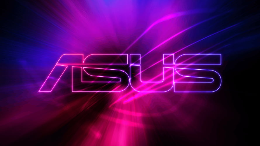 ASUS Neon Logo with Vibrant Purple and Pink Light Streaks on Dark Background HD wallpaper
