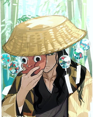Hotaru Haganezuka from Demon Slayer Holding a Fox Mask in a Bamboo Forest HD phone wallpaper