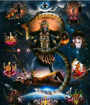 Maha Kali and Hindu Deities in Cosmic Setting HD phone wallpaper