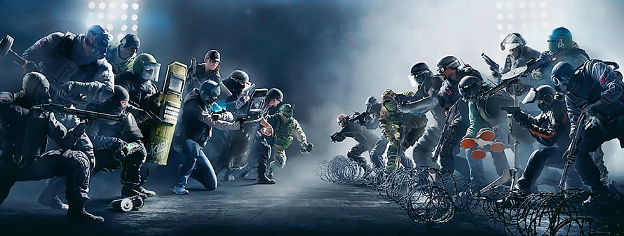 Rainbow Six Siege Tactical Operators in Combat with Barbed Wire and Smoke HD wallpaper