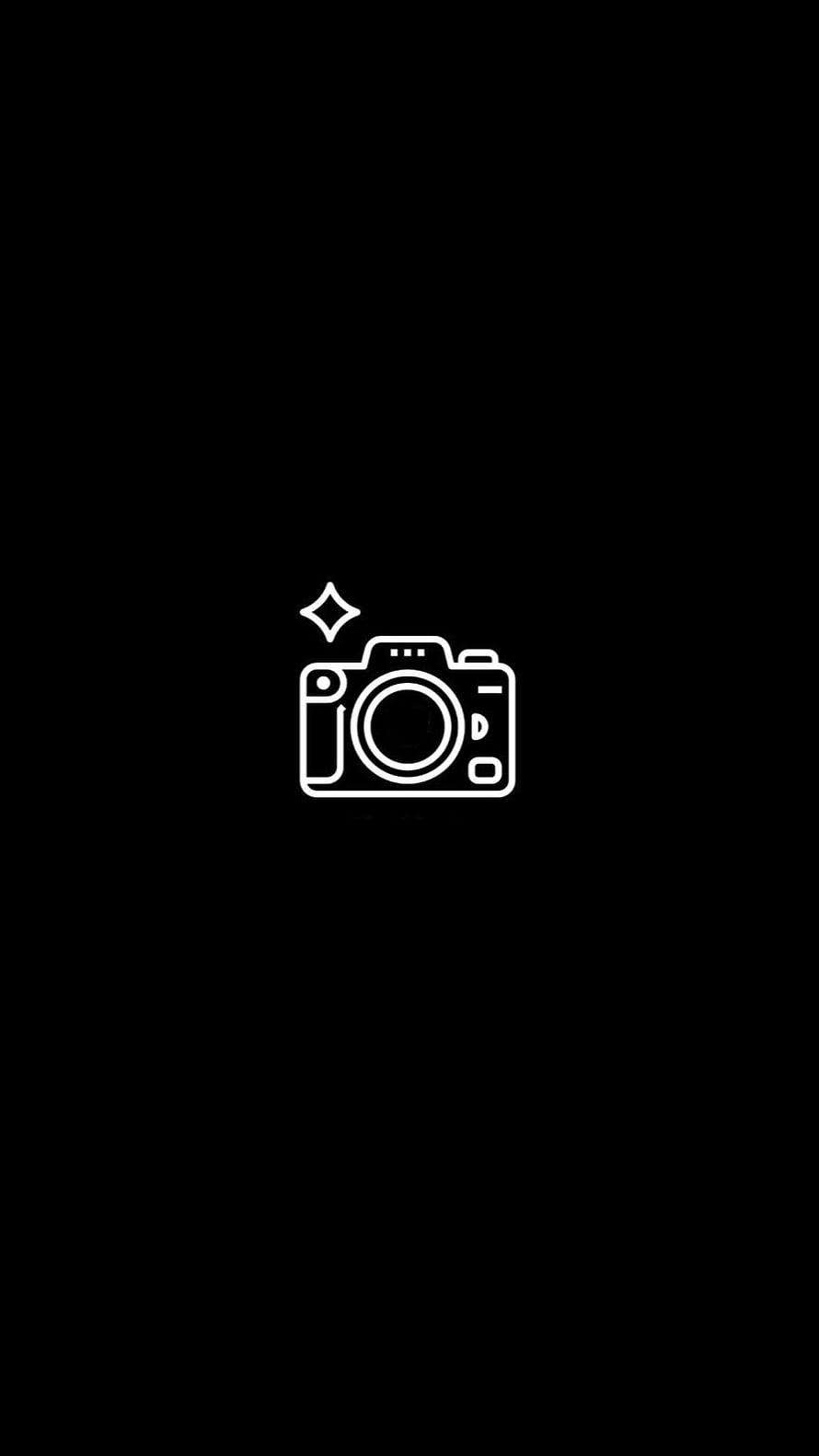 Minimalist White Camera Line Icon on Black Background HD phone wallpaper