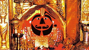 Khatu Shyam Salasar Balaji Temple Deity Portrait with Golden Ornamentation HD wallpaper