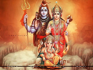 Lord Shiva, Goddess Parvati, and Ganesha in a Divine Family Portrait HD wallpaper