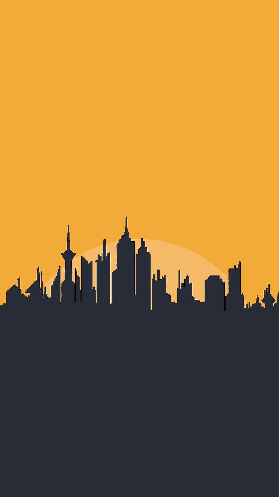 Minimalist City Skyline Silhouette Against Warm Amber Sunset Background HD phone wallpaper