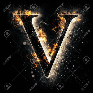 Flaming Letter V with Fire and Smoke on Black Background HD phone wallpaper
