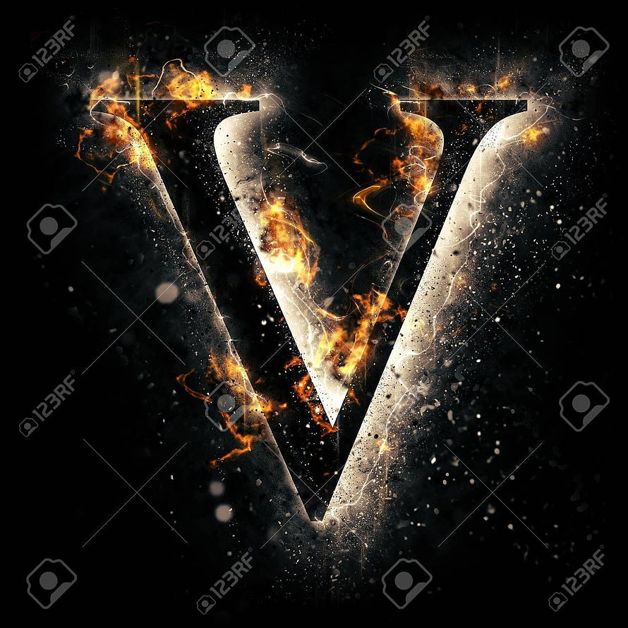 Flaming Letter V with Fire and Smoke on Black Background HD phone wallpaper