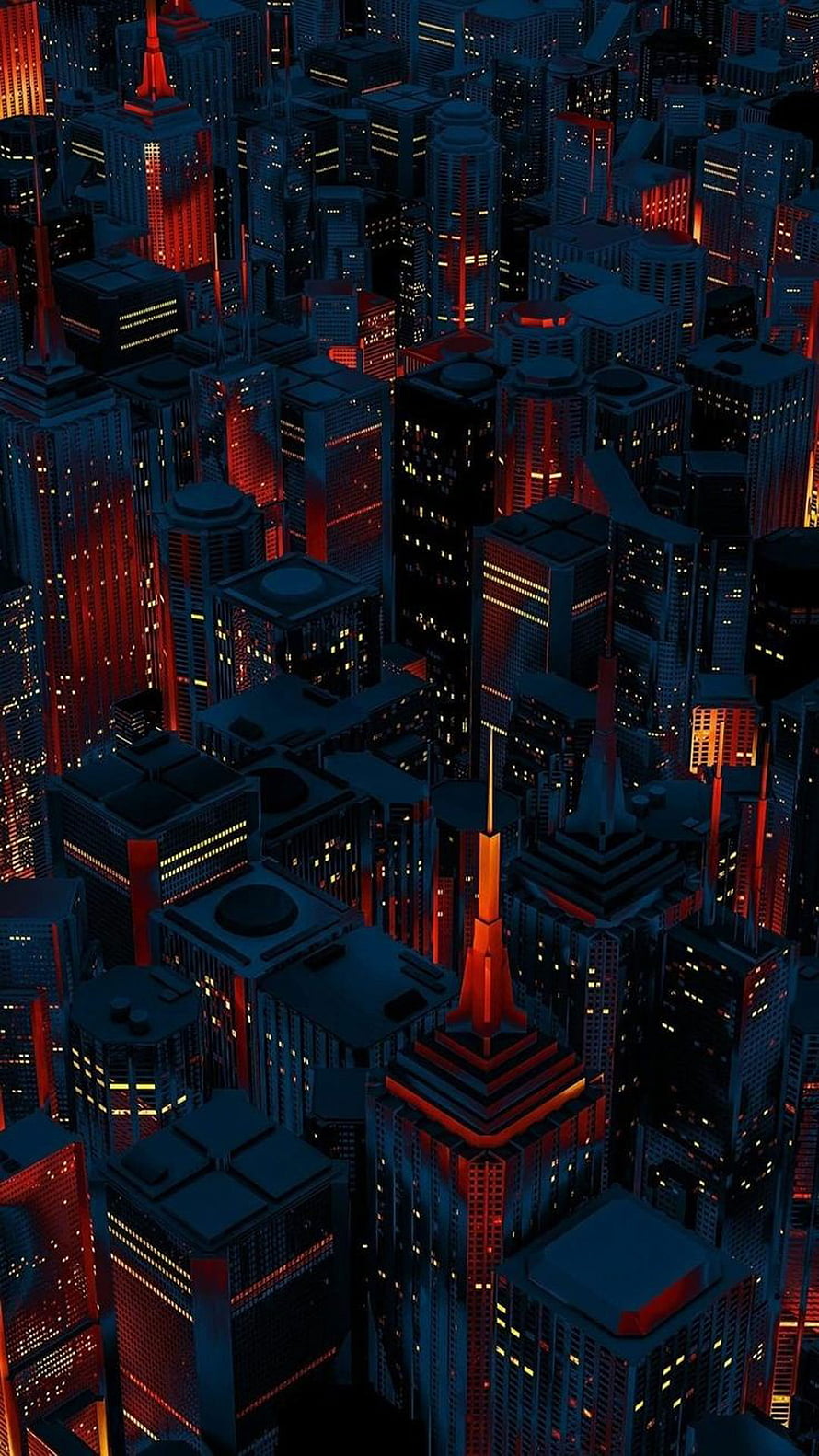 Retro Cyberpunk Cityscape at Night with Neon Red and Blue Skyscrapers HD phone wallpaper