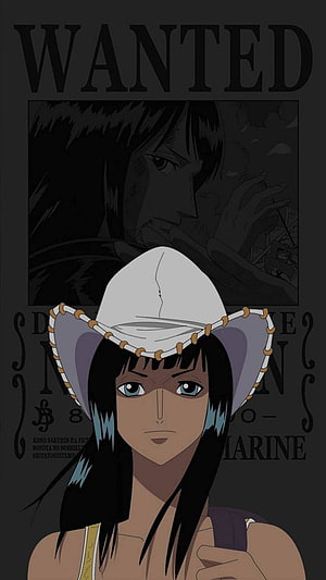Nico Robin Anime Character Portrait with White Hat and Wanted Poster Background HD phone wallpaper