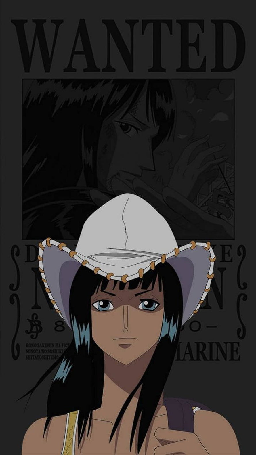 Nico Robin Anime Character Portrait with White Hat and Wanted Poster Background HD phone wallpaper