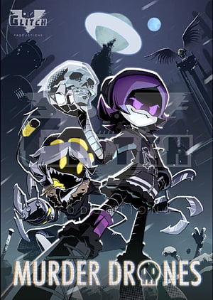 Murder Drones Anime Poster Featuring V and N in Dark Cyberpunk Style HD phone wallpaper