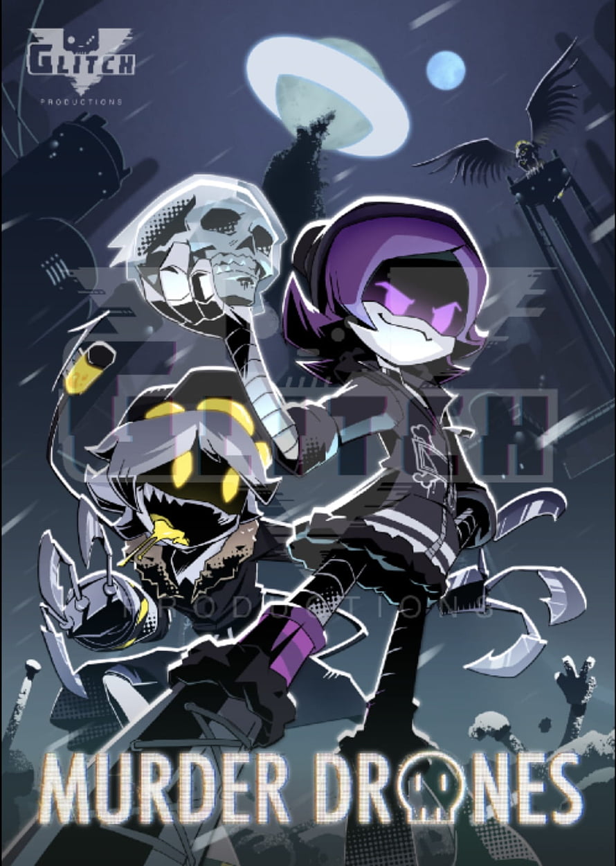 Murder Drones Anime Poster Featuring V and N in Dark Cyberpunk Style HD phone wallpaper